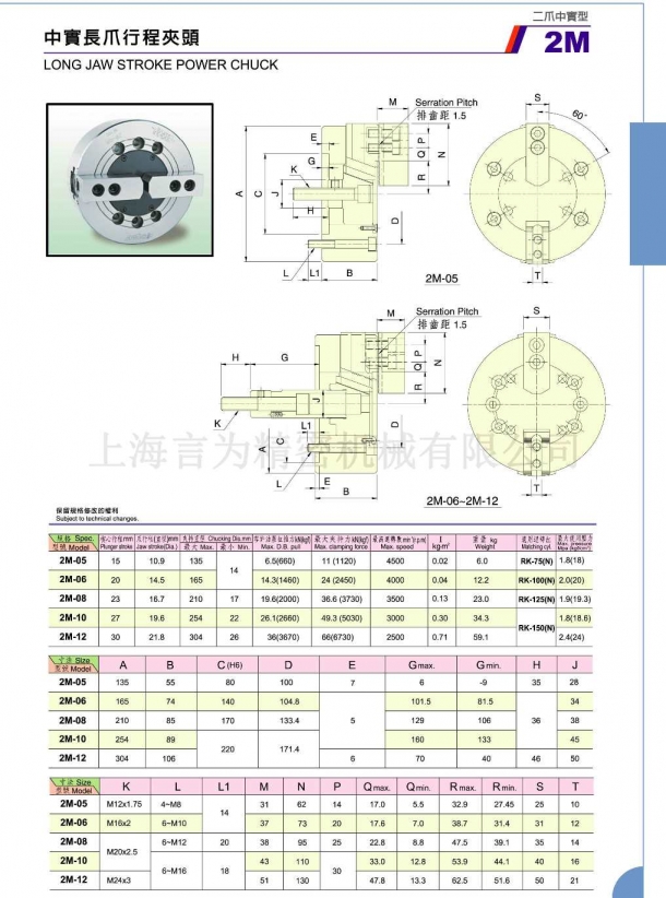 中實超長爪二爪卡盤 2M